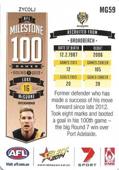 2014 Select AFL Champions - Milestone Game Foils #MG59 Luke McGuane Back